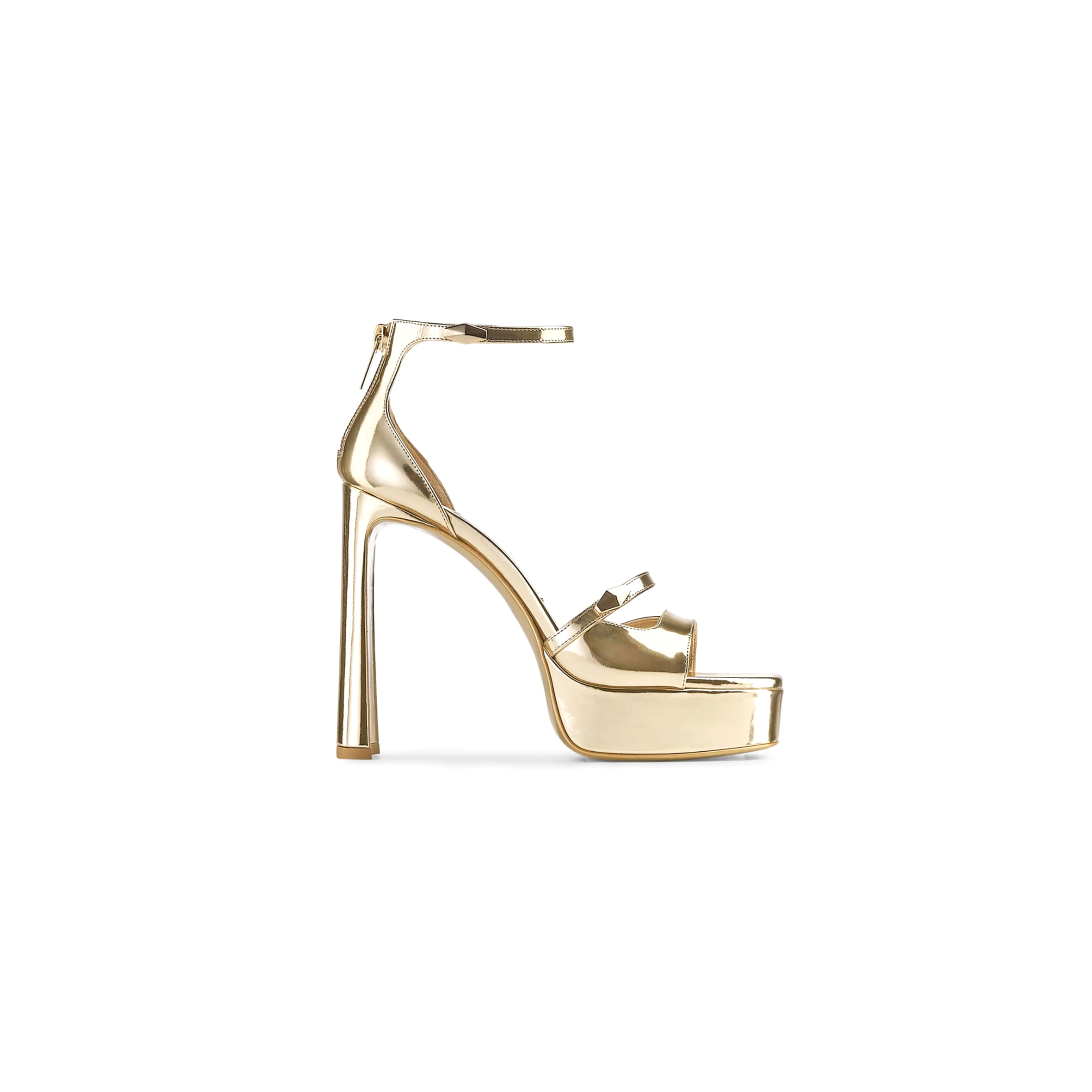 JIMMY CHOO CLARESSA PLATFORM 125 GOLD LIQUID METAL LEATHER PLATFORM SANDALS CLARESSAPF125QUI